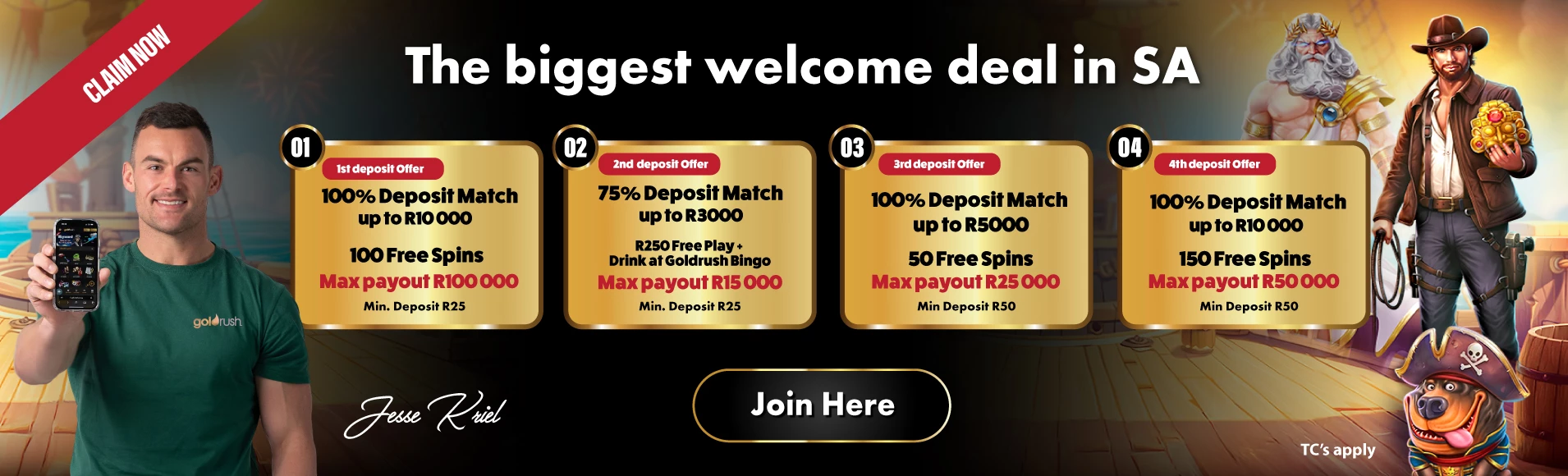 Goldrush Just Launched 100 Deposit Bonus Up To R10000 For New Players